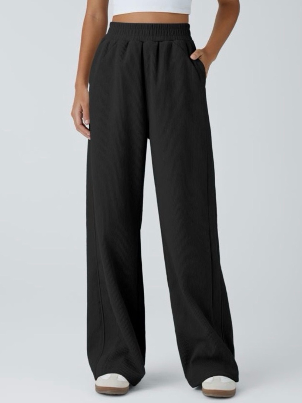 HALARA Wide Leg Black Pull-On Pants with Cinch Bottoms ~ Large ~ Black